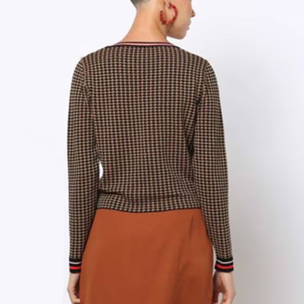 ONLY Zandra 2019 Pullover Houndstooth Knit Sweater With Preppy Stripes Size S - Picture 2 of 16